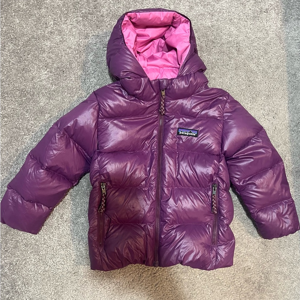 Patagonia Kids' Purple Hi Loft Down Hoody with Pink Interior